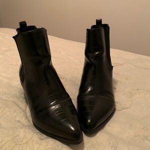 Black croc leather booties